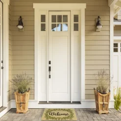 Doormats-Kirkland's Home Green Wreath Welcome Coir Doormat Tan/Green/Black