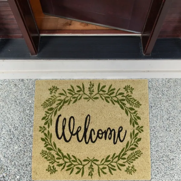 Doormats-Kirkland's Home Green Wreath Welcome Coir Doormat Tan/Green/Black