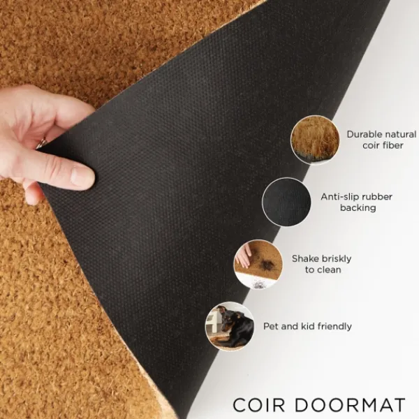 Doormats-Kirkland's Home Green Wreath Welcome Coir Doormat Tan/Green/Black