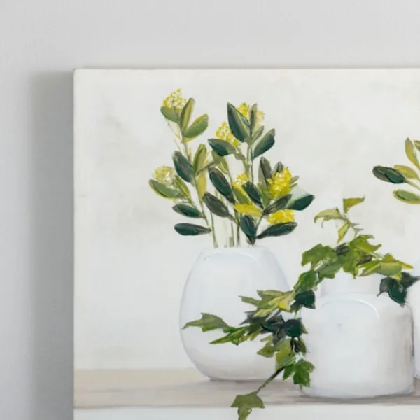 Canvas Art-Kirkland's Home Greenery In Bottle Vases Canvas Art Print Green/White