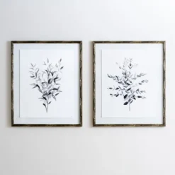 Framed Art-Kirkland's Home Greige Leaves Ii Bamboo Frame Art Print Gray/White