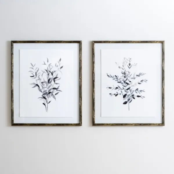 Framed Art-Kirkland's Home Greige Leaves Ii Bamboo Frame Art Print Gray/White