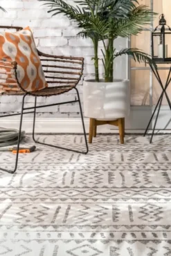 Outdoor Rugs-Kirkland's Home Gretchen Tribal Outdoor Area Rug, 5X8 Gray