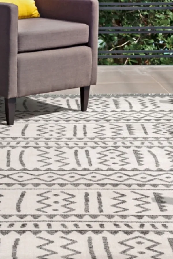 Outdoor Rugs-Kirkland's Home Gretchen Tribal Outdoor Area Rug, 5X8 Gray