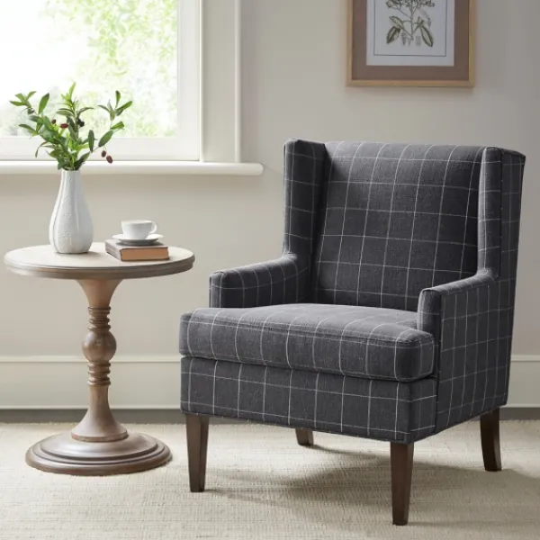 Accent Chairs-Kirkland's Home Grid Plaid Upholstered Martha Stewart Accent Chair Gray