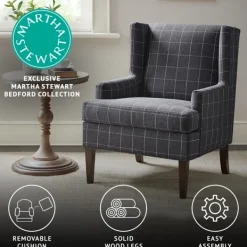 Accent Chairs-Kirkland's Home Grid Plaid Upholstered Martha Stewart Accent Chair Gray