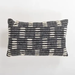 Pillows-Kirkland's Home Hadid Woven Stripes Lumbar Pillow Black/Ivory