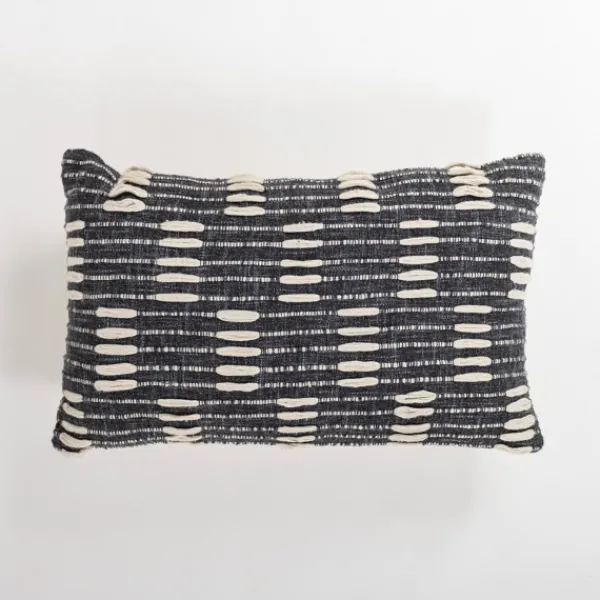 Pillows-Kirkland's Home Hadid Woven Stripes Lumbar Pillow Black/Ivory