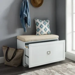Entryway Furniture-Kirkland's Home Halie Modern Upholstered Storage Bench