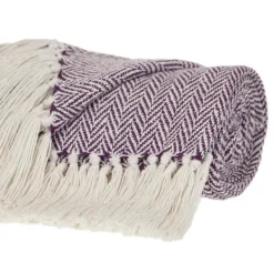 Blankets & Throws-Kirkland's Home Hand Loomed Herringbone Throw Purple