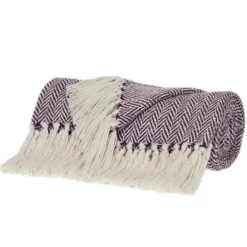 Blankets & Throws-Kirkland's Home Hand Loomed Herringbone Throw Purple