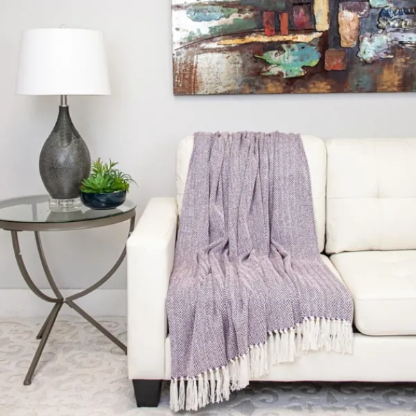 Blankets & Throws-Kirkland's Home Hand Loomed Herringbone Throw Purple