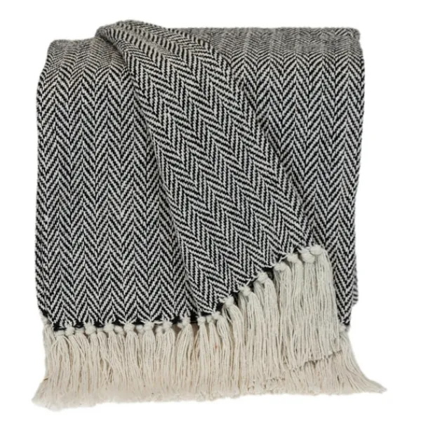 Blankets & Throws-Kirkland's Home Hand Loomed Herringbone Throw Black