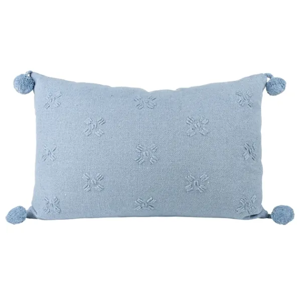 Pillows-Kirkland's Home Hand Stitched Floral Lumbar Pillow Blue
