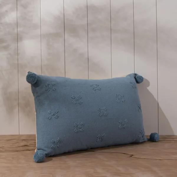 Pillows-Kirkland's Home Hand Stitched Floral Lumbar Pillow Blue