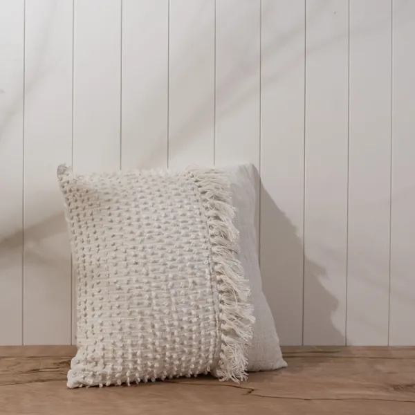 Pillows-Kirkland's Home Hand Woven Pulled Knot Pillow White