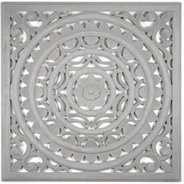 Wall Plaques-Kirkland's Home Handcarved Floral Medallion Wood Wall Plaque Gray