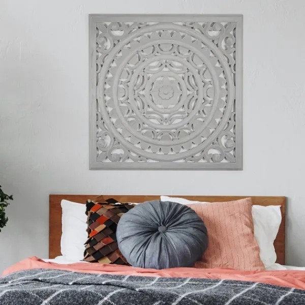 Wall Plaques-Kirkland's Home Handcarved Floral Medallion Wood Wall Plaque Gray