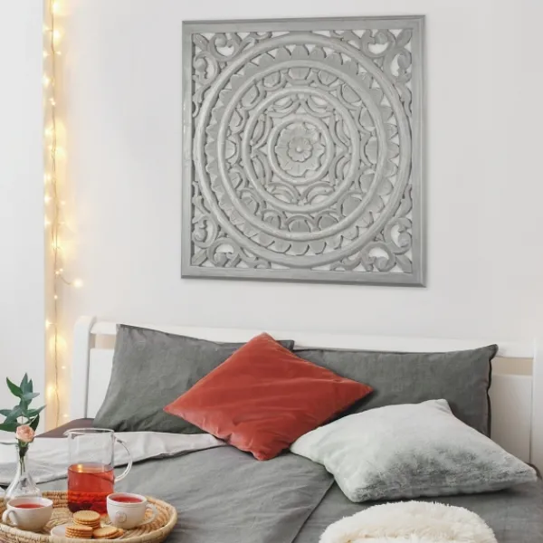 Wall Plaques-Kirkland's Home Handcarved Floral Medallion Wood Wall Plaque Gray