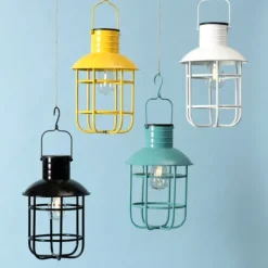 Outdoor Lighting-Kirkland's Home Hanging Cage Solar Powered Lantern Black