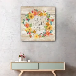 Wall Quotes & Signs-Kirkland's Home Happy Fall Y'All Wreath Giclee Canvas Art Print Tan/Multi