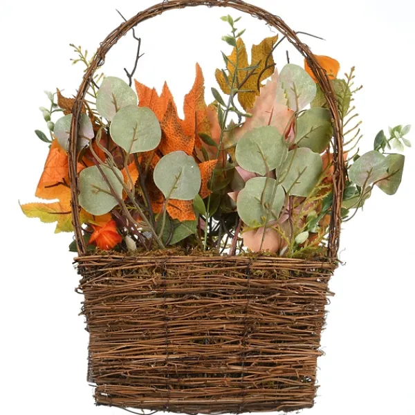 Arrangements & Greenery-Kirkland's Home Harvest Arrangement In Woven Wall Basket Green/Orange/Brown