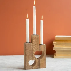 Candle Holders-Kirkland's Home Heart Cutout Wood Taper Candle Holders, Set Of 3 Brown