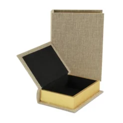 Baskets & Boxes-Kirkland's Home Heathered Beige Linen Book Boxes, Set Of 2 Tan