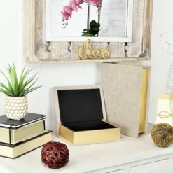 Baskets & Boxes-Kirkland's Home Heathered Beige Linen Book Boxes, Set Of 2 Tan