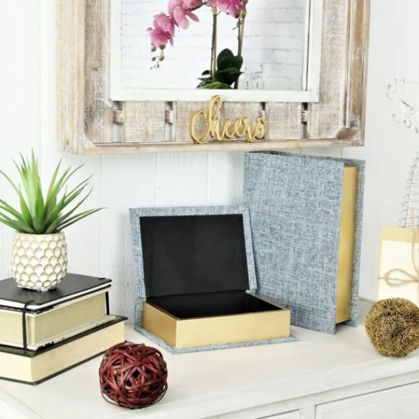 Baskets & Boxes-Kirkland's Home Heathered Linen Book Boxes, Set Of 2 Blue