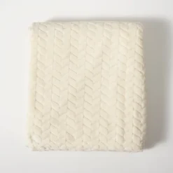 Blankets & Throws-Kirkland's Home Heavenly Herringbone Plush Throw White