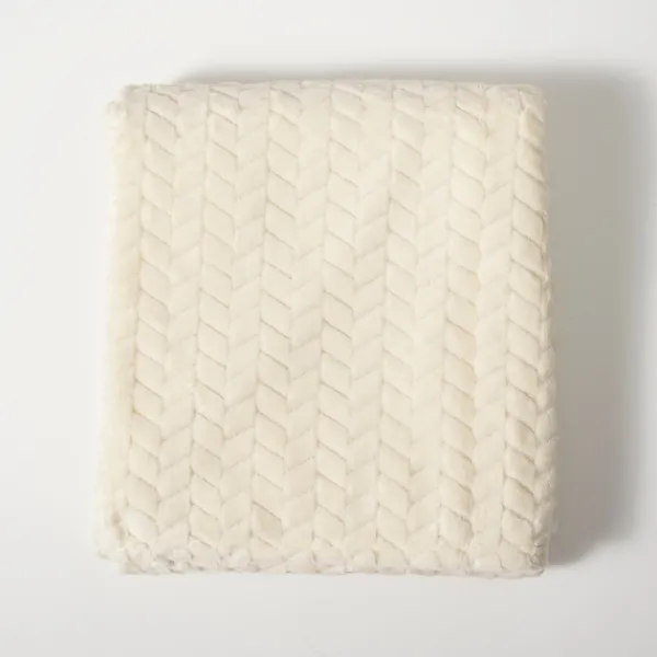 Blankets & Throws-Kirkland's Home Heavenly Herringbone Plush Throw White