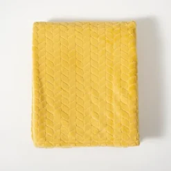 Blankets & Throws-Kirkland's Home Heavenly Herringbone Plush Throw Yellow
