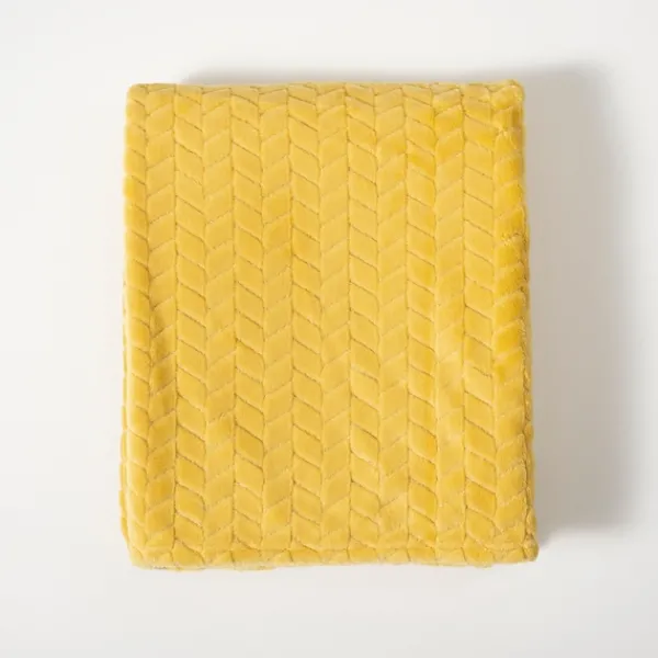 Blankets & Throws-Kirkland's Home Heavenly Herringbone Plush Throw Yellow