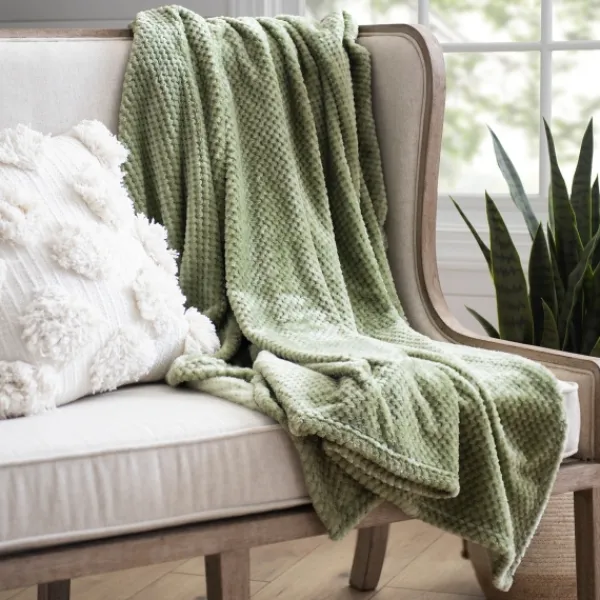 Blankets & Throws-Kirkland's Home Heavenly Plush Bubble Throw Green