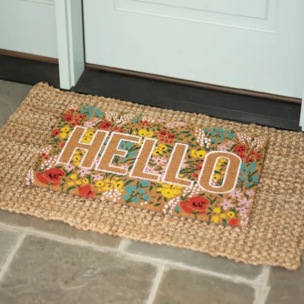 Doormats-Kirkland's Home Hello Floral Coir Doormat Multi