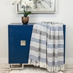 Blankets & Throws-Kirkland's Home Herringbone Multi Striped Throw Blue
