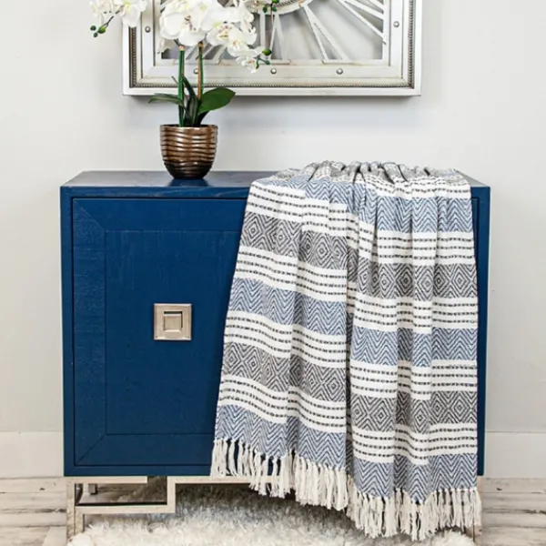 Blankets & Throws-Kirkland's Home Herringbone Multi Striped Throw Blue