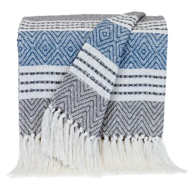 Blankets & Throws-Kirkland's Home Herringbone Multi Striped Throw Black