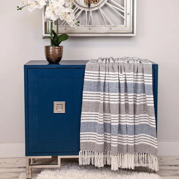 Blankets & Throws-Kirkland's Home Herringbone Multi Striped Throw Black