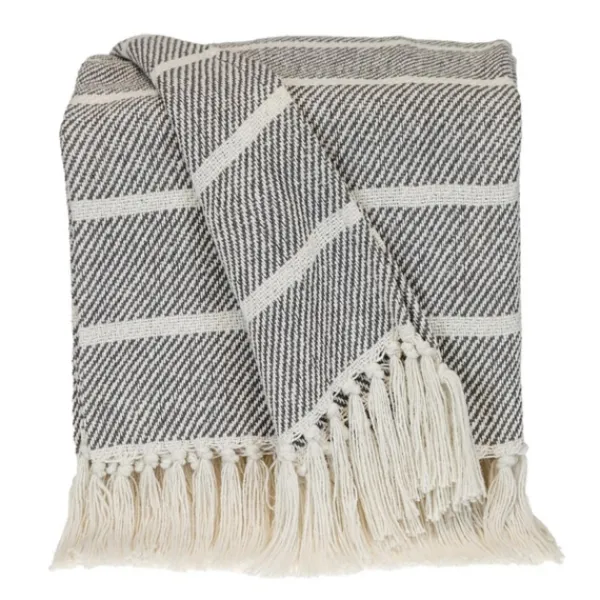 Blankets & Throws-Kirkland's Home Herringbone Striped Throw Black