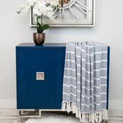 Blankets & Throws-Kirkland's Home Herringbone Striped Throw Blue