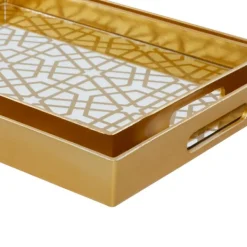 Decorative Trays-Kirkland's Home Hexagon Large Print 2-Pc. Tray Set Gold