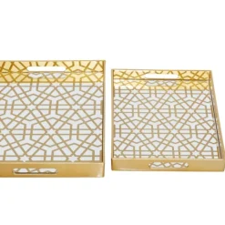Decorative Trays-Kirkland's Home Hexagon Large Print 2-Pc. Tray Set Gold