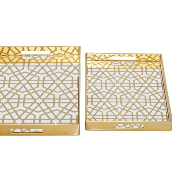 Decorative Trays-Kirkland's Home Hexagon Large Print 2-Pc. Tray Set Gold