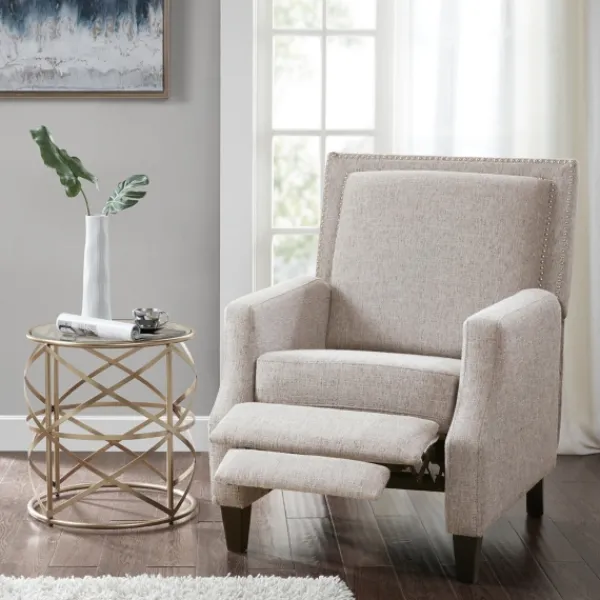 Accent Chairs-Kirkland's Home High Back Nail Head Trim Upholstered Recliner Gray