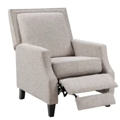 Accent Chairs-Kirkland's Home High Back Nail Head Trim Upholstered Recliner Gray