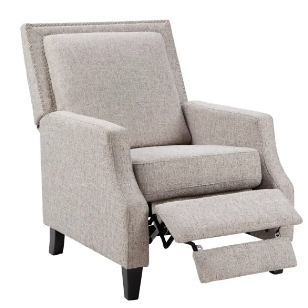 Accent Chairs-Kirkland's Home High Back Nail Head Trim Upholstered Recliner Gray