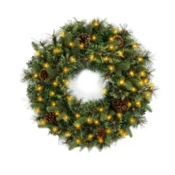 Wreaths-Kirkland's Home Holiday Pine Needle Cabin Pre-Lit Wreath Green/Brown