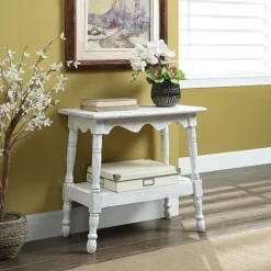 Accent & End Tables-Kirkland's Home Hollie Cream Slant Leg Scallop Edge Side Table Ivory